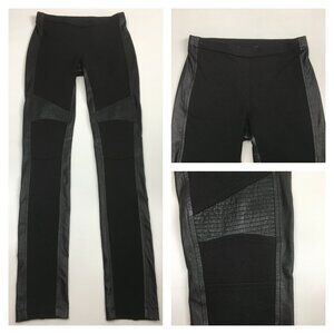 NWT BCBGMAXAZRIA Pull On Black BOND Leather Insert Moto Skinny Fit Leggings Pant